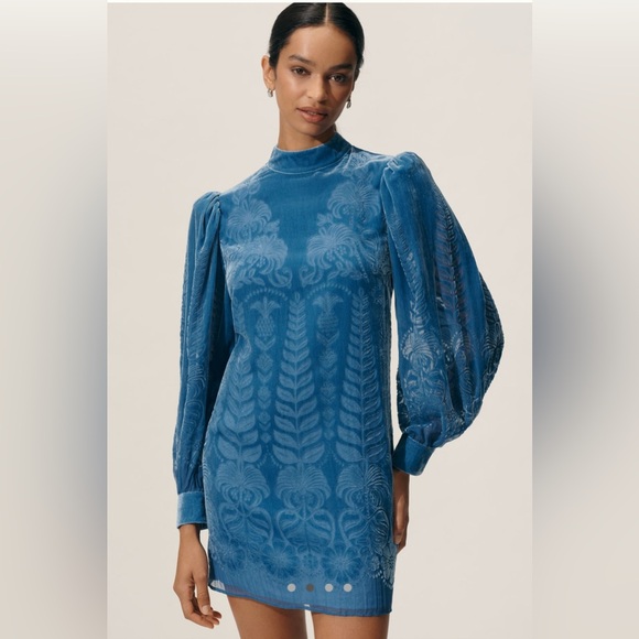 Anthropologie x Farm Rio Puff Sleeve Velvet Mini Dress | S | NWT - Picture 2 of 4